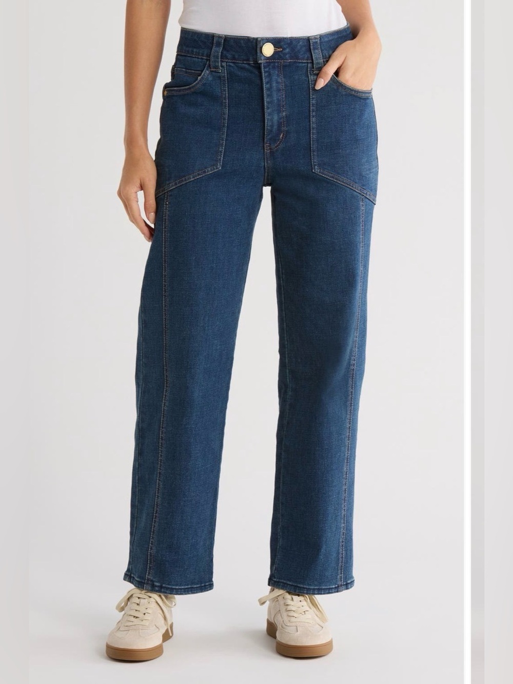 Democracy Front Seam Crop Jeans Classic High-Rise Wide-Leg Dark Blue Sz 14